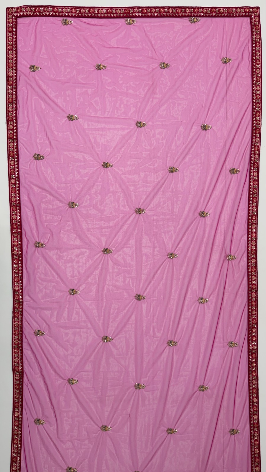 Rani-Pink Silk Floral Pattern using Beads, Golden Sequins-Thread Handwork Bridal Semi-Stitched Lehenga Choli
